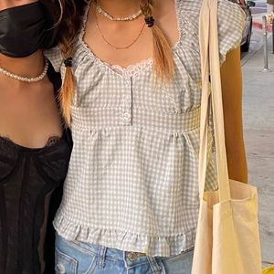 Brandy Melville Green Plaid Blouse Blair Top